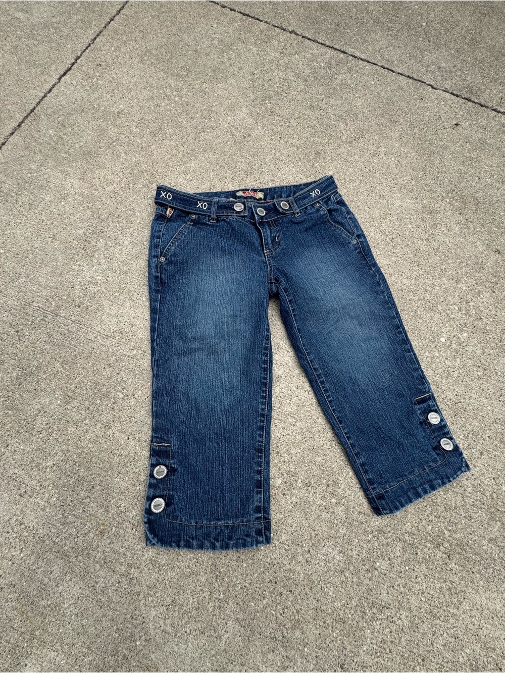XOXO Leopard-Lined Dark Blue Denim Capris